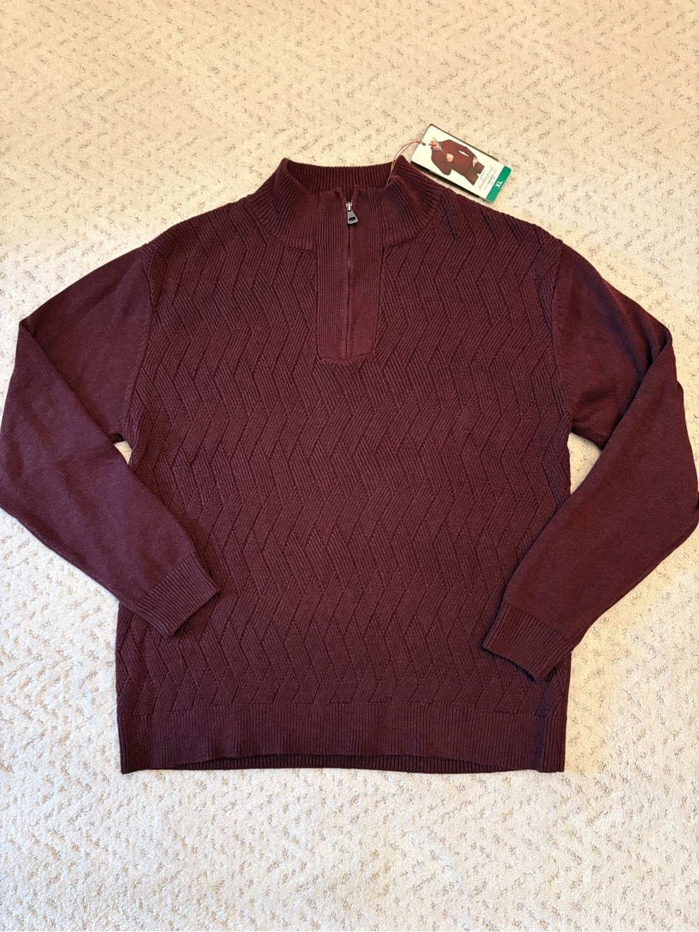 Weatherproof Heavy Knit Sweater NEW Size XL Pullover Quarter Zip Burgundy